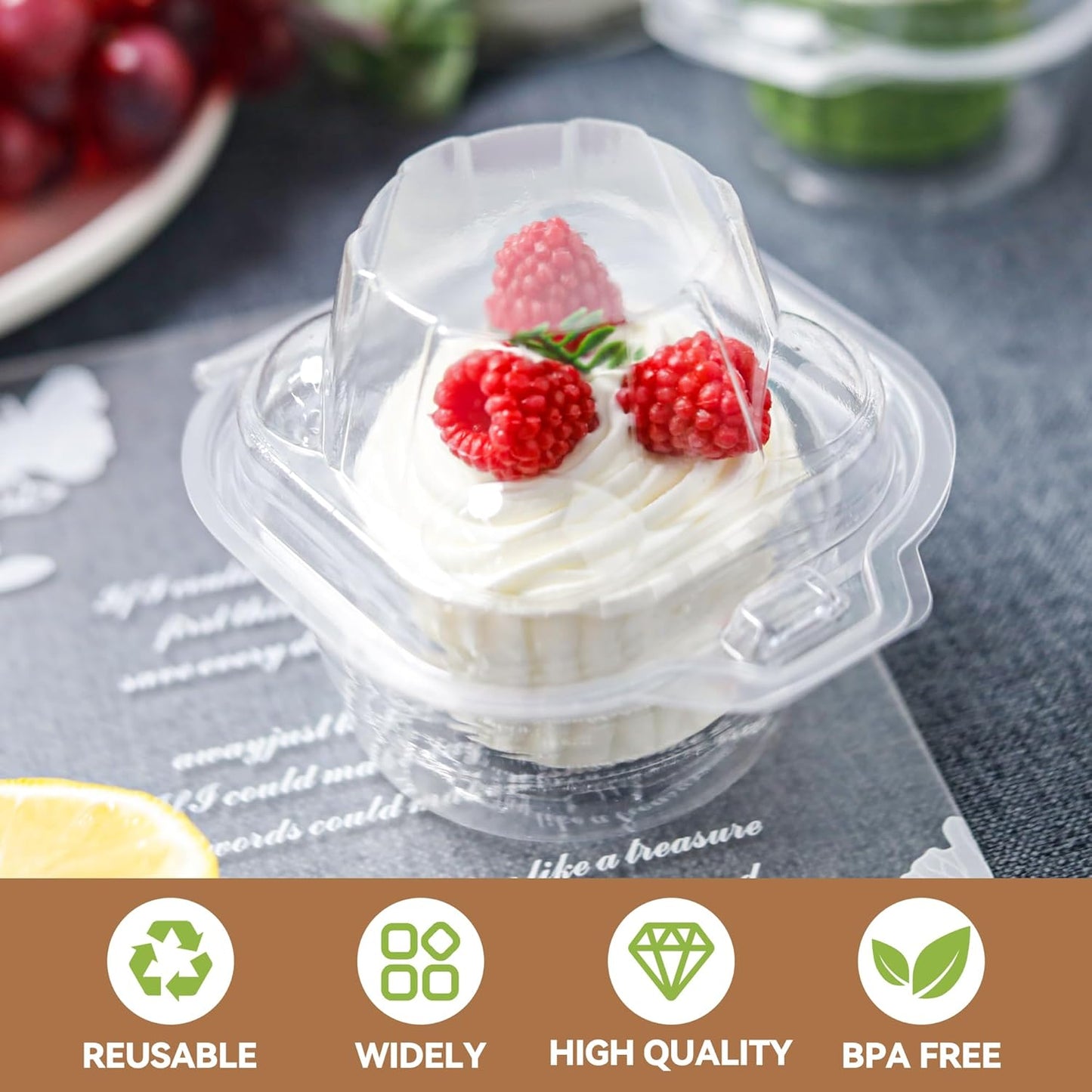 NPLUX 60 Pack Individual Cupcake Containers Plastic Cupcake Boxes Cupcake Holders Stackable Deep Dome Cupcake Carrier