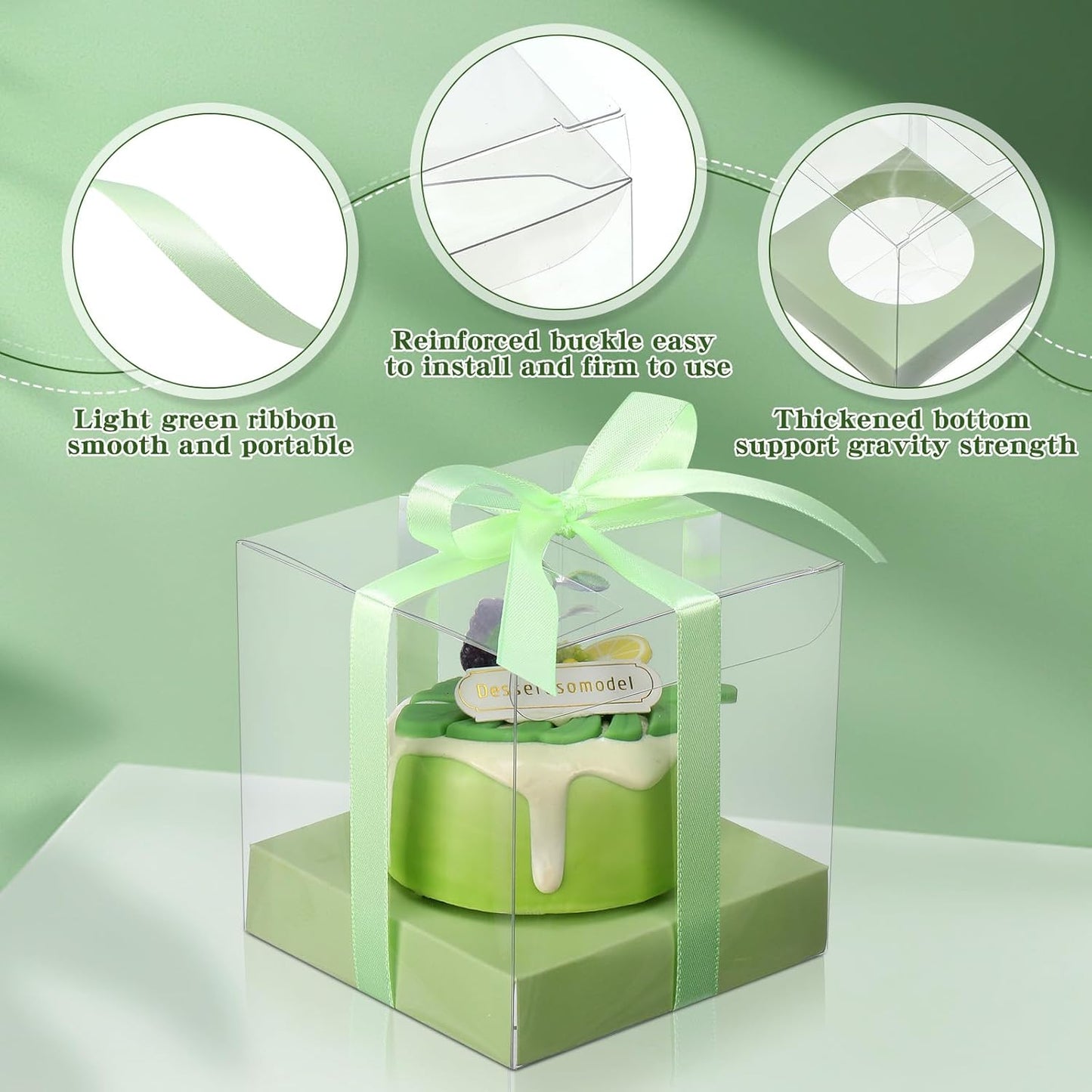 Thenshop 50 Pcs Clear Cupcake Boxes Individual 3.5 Inch Plastic Single Cupcake Containers Boxes with Inserts and Ribbon Individual Cake Storage Holders for Cake Kitchen(Dark Blue)