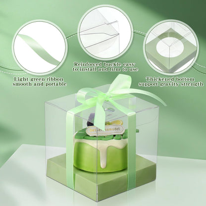 Thenshop 50 Pcs Clear Cupcake Boxes Individual 3.5 Inch Plastic Single Cupcake Containers Boxes with Inserts and Ribbon Individual Cake Storage Holders for Cake Kitchen(Dark Blue)