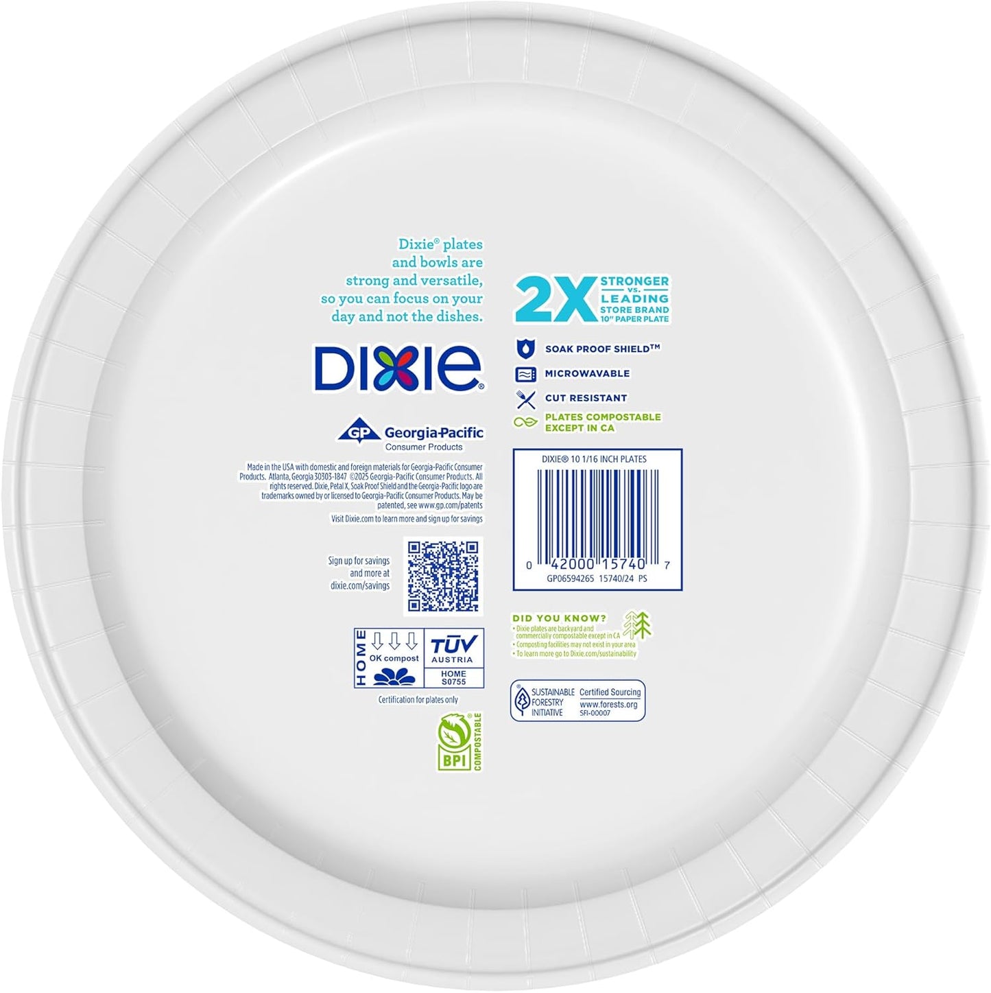 Dixie Large Paper Plates, 10 Inch, 150 Count, 2X Stronger*, Microwave-Safe, Soak-Proof, Cut Resistant, Disposable Plates For Everyday Breakfast, Lunch, & Dinner Meals