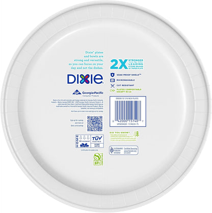 Dixie Large Paper Plates, 10 Inch, 150 Count, 2X Stronger*, Microwave-Safe, Soak-Proof, Cut Resistant, Disposable Plates For Everyday Breakfast, Lunch, & Dinner Meals