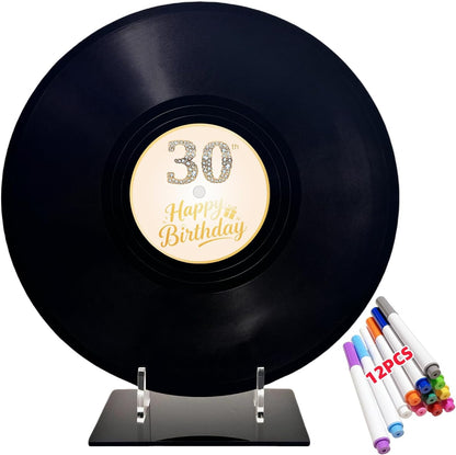 REEGII Vinyl Record Style Birthday Guest Book for Birthday Decorations - Large 11.6"x11.6" Sign-In Poster with 12 Pens | Unique Keepsake Gift for Birthday Party Decor (Happy Birthday, Golden, 11.6"L x 11.6"W)