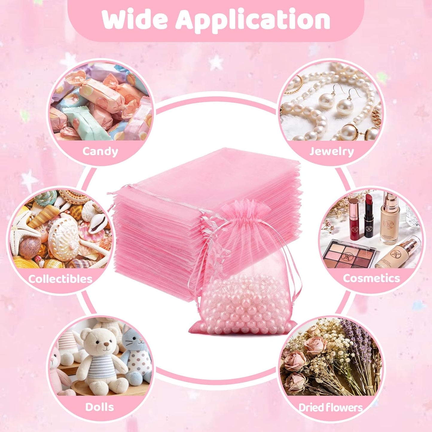 FUNFERY 100 Pcs White Organza Bags 3x4 in, Small Mesh Drawstring Gift Bags for Sachet, Jewelry, Wedding Favor, Candy Goodie Treat Bag,Easter Day