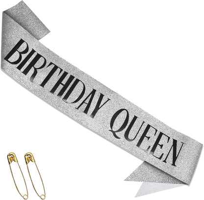 RUDONG M Birthday Queen Sash Glitter - Gold Birthday Sash for Women & Girls | Sweet 16/18th/21st/30th/40th/50th/60th/70th, All-Age Celebration Party Decor