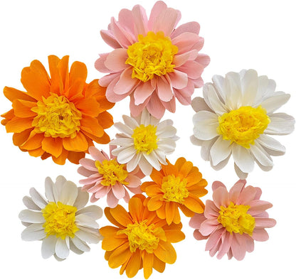 Crepe Paper Flower for Wall Decor Girls Birthday Party Backdrop Baby Shower Nursery Room Decoration Pack of 9 (Pastel)