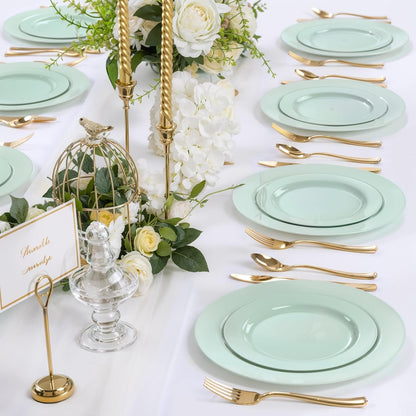 FLOWERCAT 60PCS White Plastic Plates - Heavy Duty White Disposable Plates for Mother's Day/Birthday Party/Wedding -serve for 30 guests Include 30PCS 10.25" & 30PCS 7.5" Plates for Party