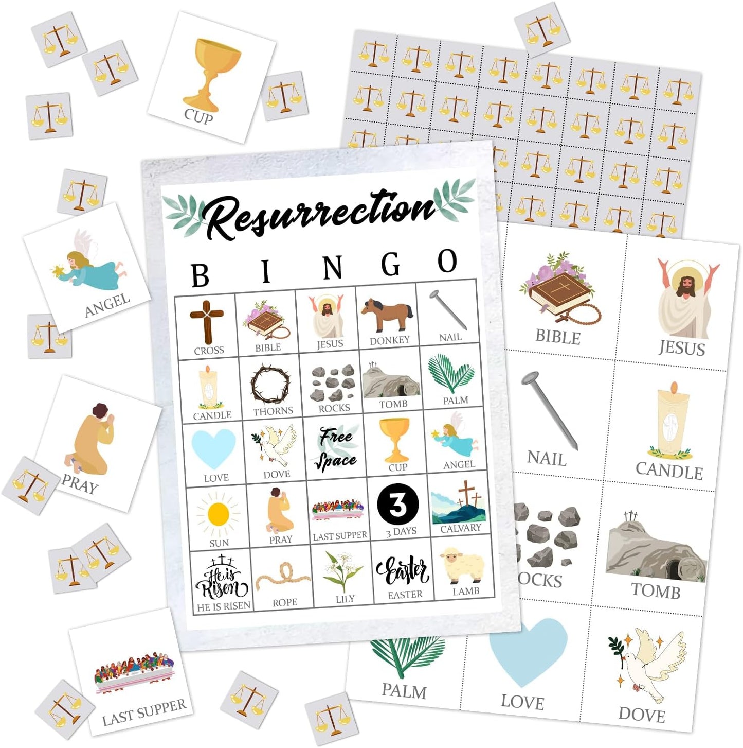 Bible Bingo Game - 24 Player Christian Church Bingo Cards for Women, Men & Family Parties - JK0103