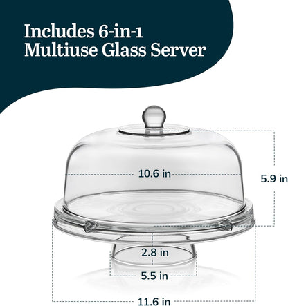 Libbey Selene Glass Cake Stand with Dome Lid, Elegant Curved Footed, Covered Cake Stand, Versatile Serving Dish for Variety of Desserts and More