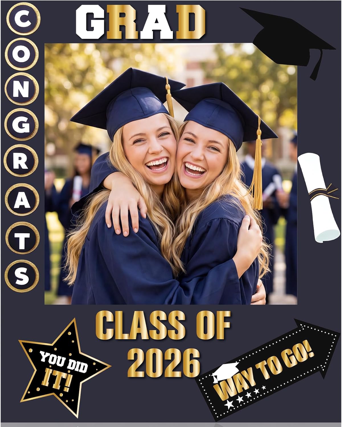 RattanView 2026 Graduation Photo Booth Props Frame Class of 2026 Congrats Grad Selfie Picture Frame, Cardboard Large Photo Booth Prop for High School & College Graduation Party Decorations
