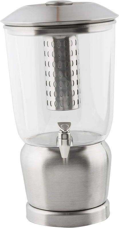 TableCraft 75 Upscale 2.5 Gallon Drink Dispenser with Fruit Infuser & Stand, Tritan & Brushed Stainless Steel, Cold Beverage Dispenser for Catering and Home Use