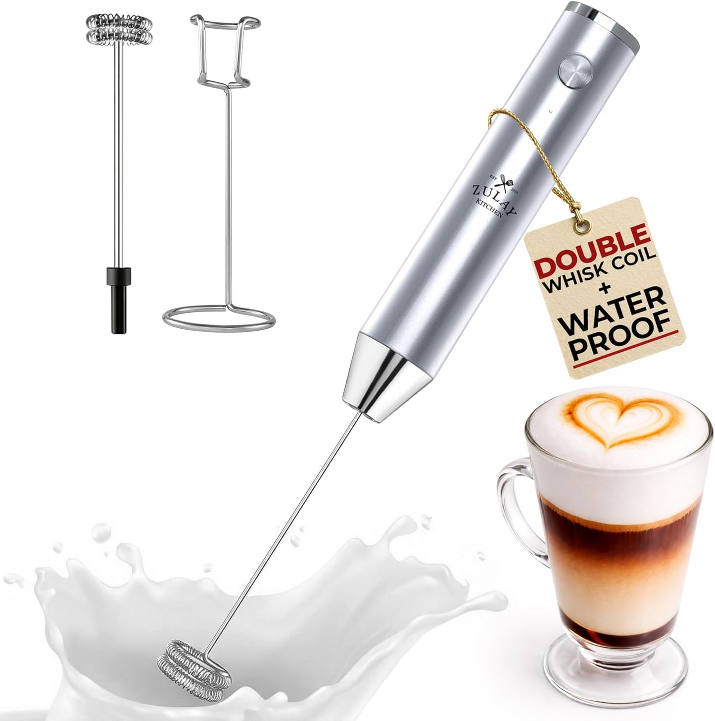 Zulay Kitchen Powerful Milk Frother Wand With Duracell Batteries - Ultra Fast Handheld Drink Mixer - Electric Whisk Foam Maker for Coffee, Lattes, Cappuccino & Matcha - Z1 Motor - Black - Colors C