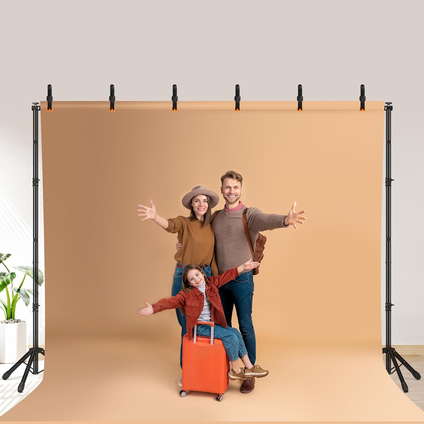Backdrop Stand, Adjustable 10x7.5 FT Background Stand Backdrop for Parties, Photo Video Studio, Portable Photography Backdrop Stand with Carrying Bag, 6 Backdrop Clamps, and 2 Stand Bags