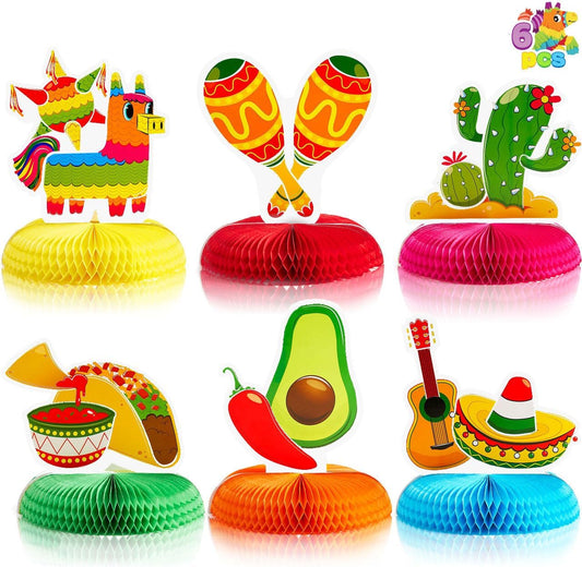 JOYIN 6 PCs Cinco De Mayo Fiesta Honeycomb Table Centerpiece 8.5” Party Decoration for Fun Fiesta Taco Party Supplies, Luau Event Photo Props, Mexican Theme for Carnivals Festivals