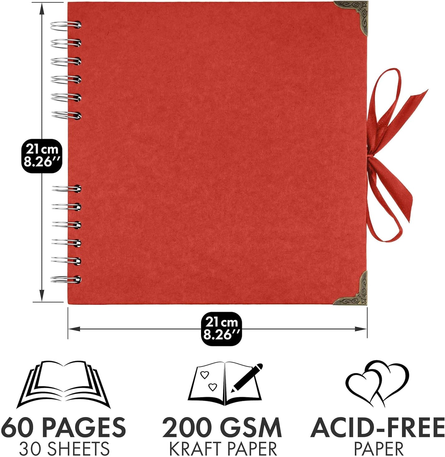 Bstorify Scrapbook Album 60 Pages (8 x 8 Inch) Brown Thick 200gsm Kraft Paper, Photo Album Scrapbook, Memory Book - Ideal for Your Scrapbooking Albums Art & Craft Projects