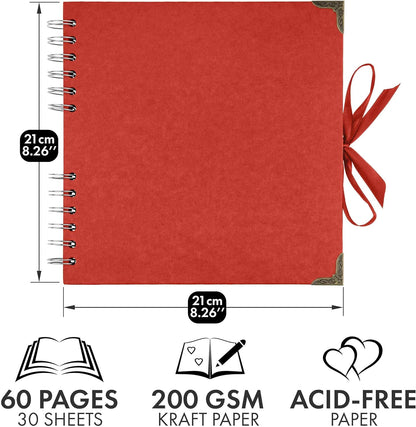 Bstorify Scrapbook Album 60 Pages (8 x 8 Inch) Brown Thick 200gsm Kraft Paper, Photo Album Scrapbook, Memory Book - Ideal for Your Scrapbooking Albums Art & Craft Projects