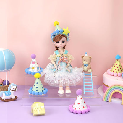 12 Pack Mini Party Hats for Stuffed Animals, Mini Hats with Pom Poms Dog Birthday Party Hats for Dolls Dog Cat Pet Birthday Decoration