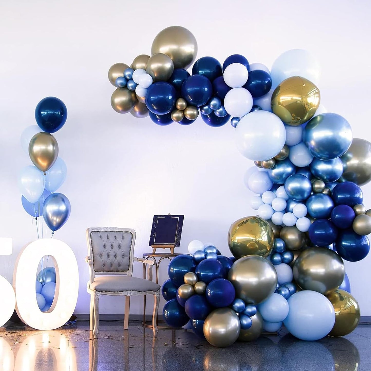 RUBFAC 87pcs Metallic Blue Silver Balloon Garland Arch Kit, 18 12 10 5 Inch Blue Silver Confetti Latex Party Balloons for Birthday Graduation Baby Shower Decoration