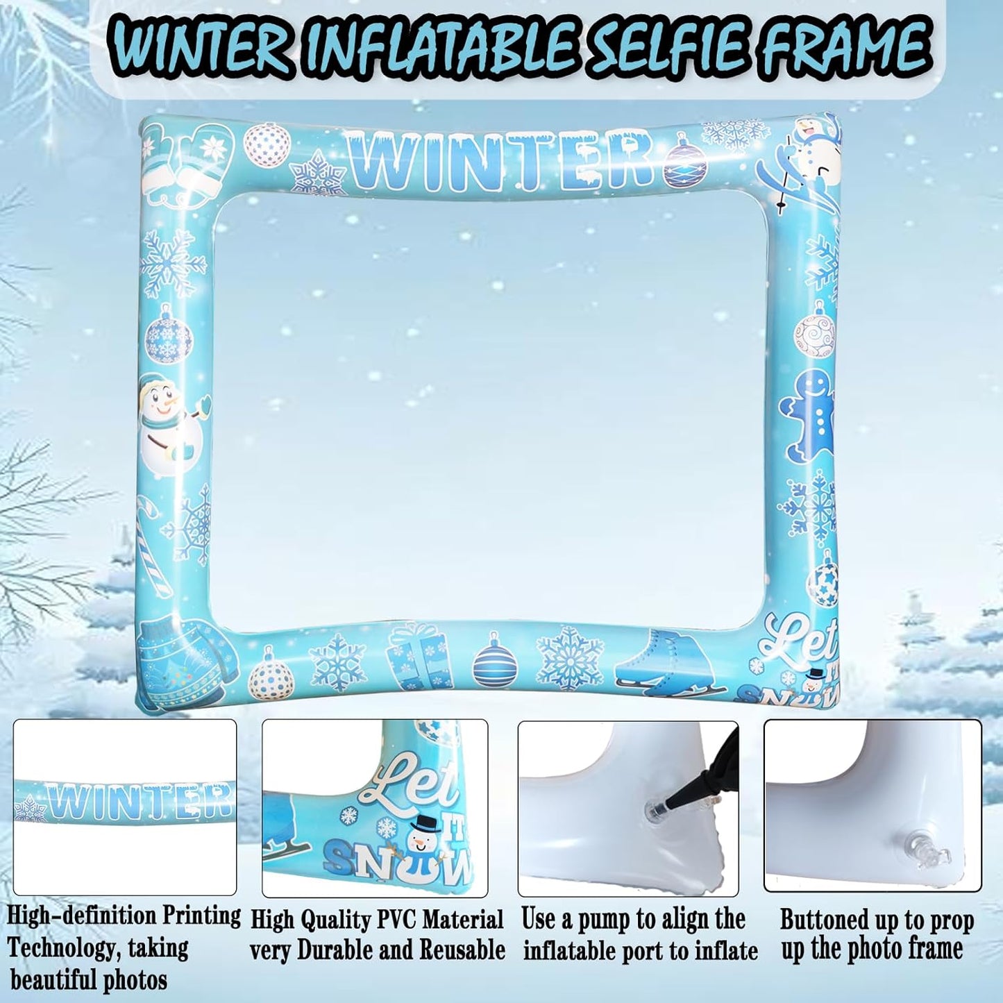 Giant Winter Wonderland Inflatable Photo Photo Frame, Funny Winter Photo Booth Props for Snowman Snowflakes Christmas Frozen Winter Party Decorations Supplies