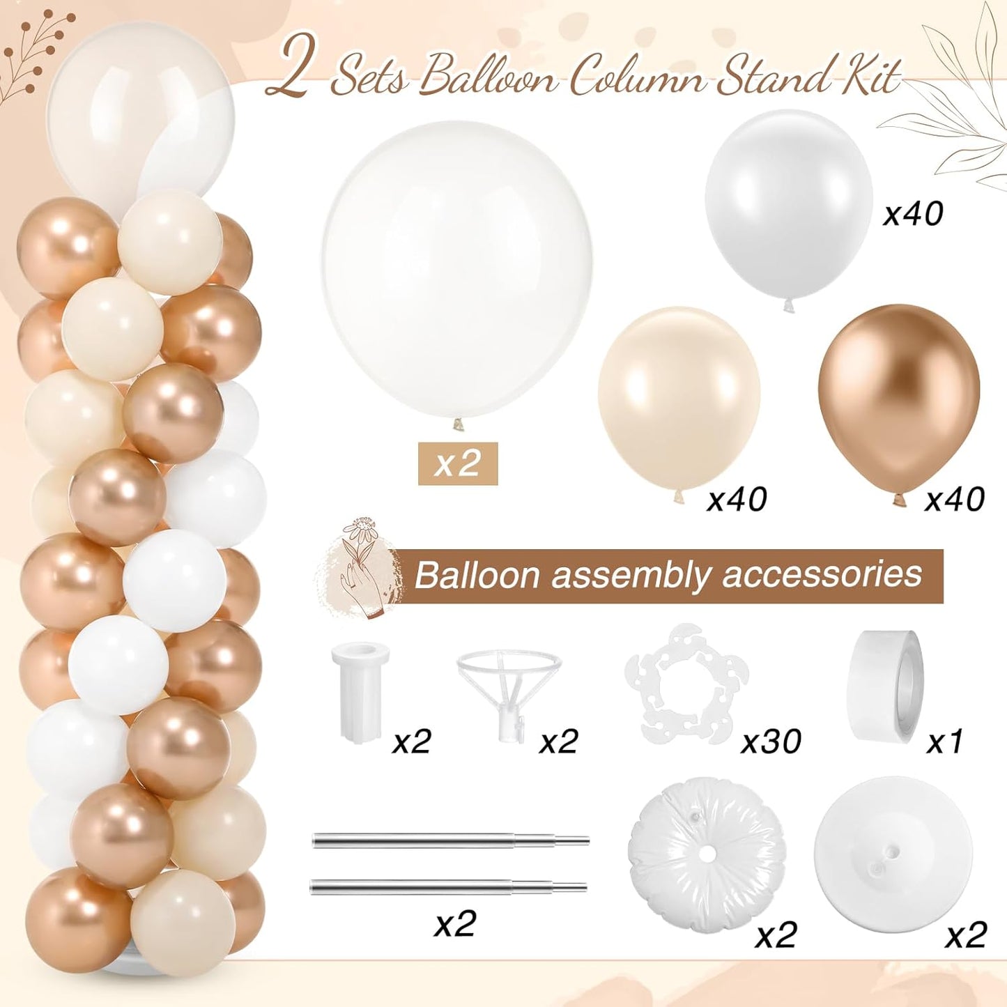 Jenaai 2 Sets 163 Pcs Pink Metallic Rose Gold Balloons Column Stand Kit Bridal Party Latex Balloons Adjustable Tower Stand for Graduation Bridal Shower Wedding Engagement Mothers Day Birthday Decor