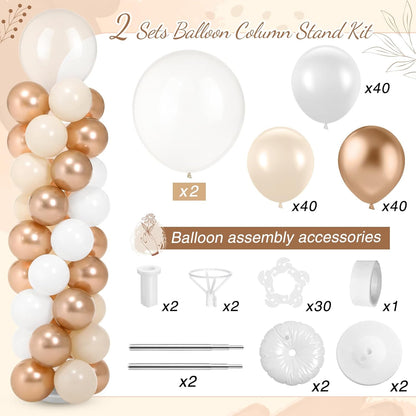 Jenaai 2 Sets 163 Pcs Pink Metallic Rose Gold Balloons Column Stand Kit Bridal Party Latex Balloons Adjustable Tower Stand for Graduation Bridal Shower Wedding Engagement Mothers Day Birthday Decor
