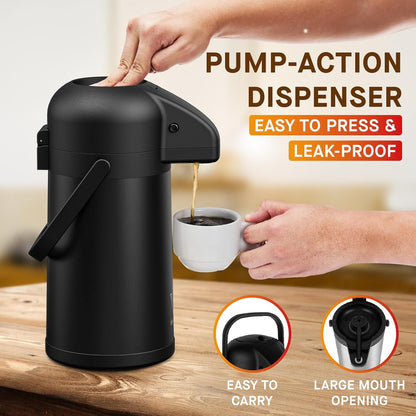 Coffee Carafe for Keeping Hot - 102oz/3L Airpot Coffee Dispenser with Pump - Insulated Stainless Steel Hot Beverage Dispenser for Parties - Thermal Carafe for Hot Drinks Water Tea Chocolate