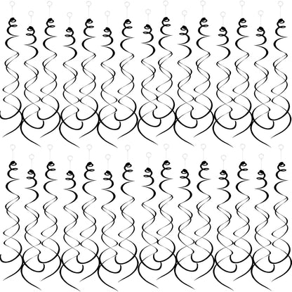30 Pieces Hanging Swirl Party Decorations Foil Decorations Ceiling Swirl Spiral Hanging Plastic Streamer for Ceiling Birthday Graduation Wedding Celebration Baby Shower Party Supply (Black)