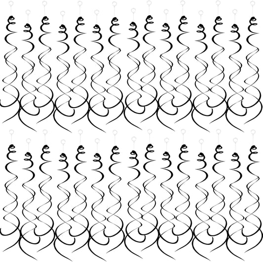 30 Pieces Hanging Swirl Party Decorations Foil Decorations Ceiling Swirl Spiral Hanging Plastic Streamer for Ceiling Birthday Graduation Wedding Celebration Baby Shower Party Supply (Black)