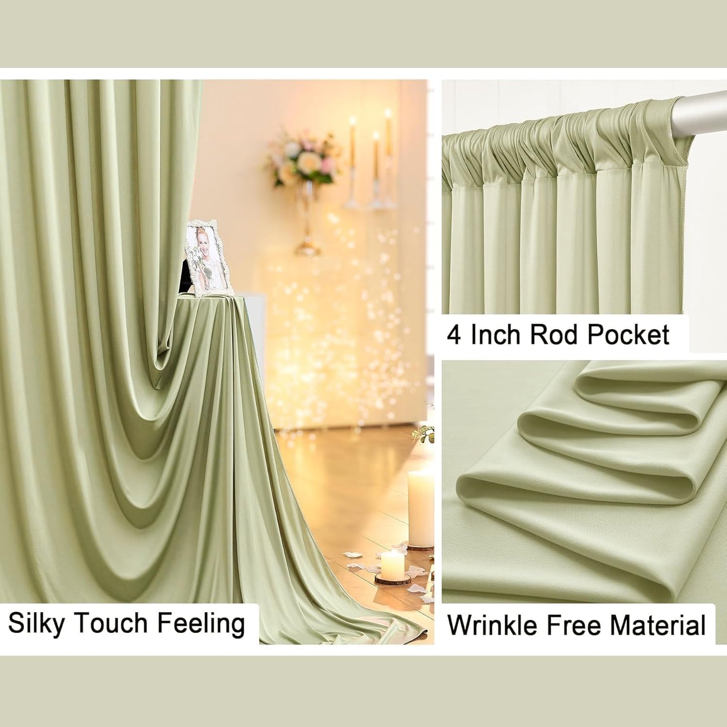 10 ft x 10 ft Wrinkle Free White Backdrop Curtains for Wedding Parties, Polyester Photography Backdrop Drapes for Birthday Parties Stage Backdrop Stand, 2 Panels 5x10FT Background Curtains