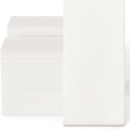 JOLLY CHEF 100 Disposable Hand Towels, Soft and Absorbent Linen Feel Dinner Napkin, Elegant Decorative Paper Guest Towels for Kitchen, Bathroom,Thanksgiving, Weddings,Parties, Gold and White