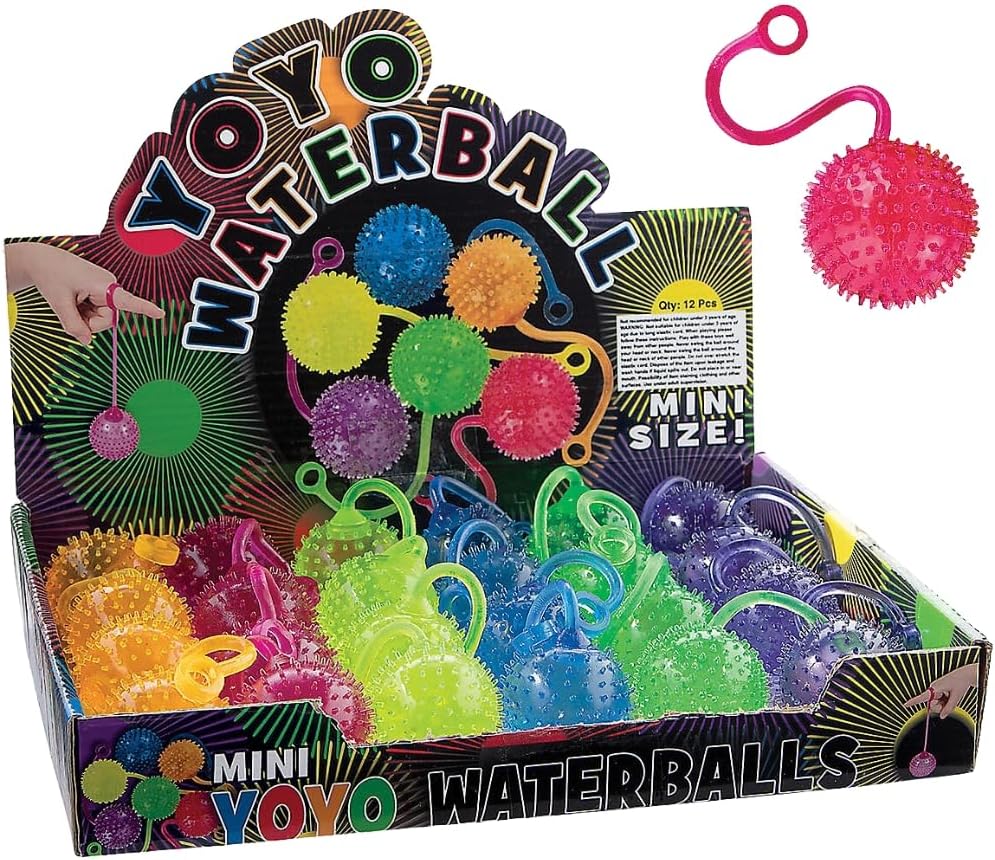 Fun Express Mini Neon Water YoYo Balls Bulk Set of 24 - Party Favors for Kids Birthday Goodie Bags | Prize Box Toys for Kids Classroom Treasure Box Prizes | Pinata Stuffers Carnival Prizes Ages 3-12