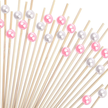 Blulu 200 Pack Cocktail Picks Fancy Toothpicks for Appetizers 4.7 Inch Pearl Cocktail Skewers for Drink Bamboo Flavored Stick Charcuterie Fruit Food Accessories Birthday Wedding Party Decor