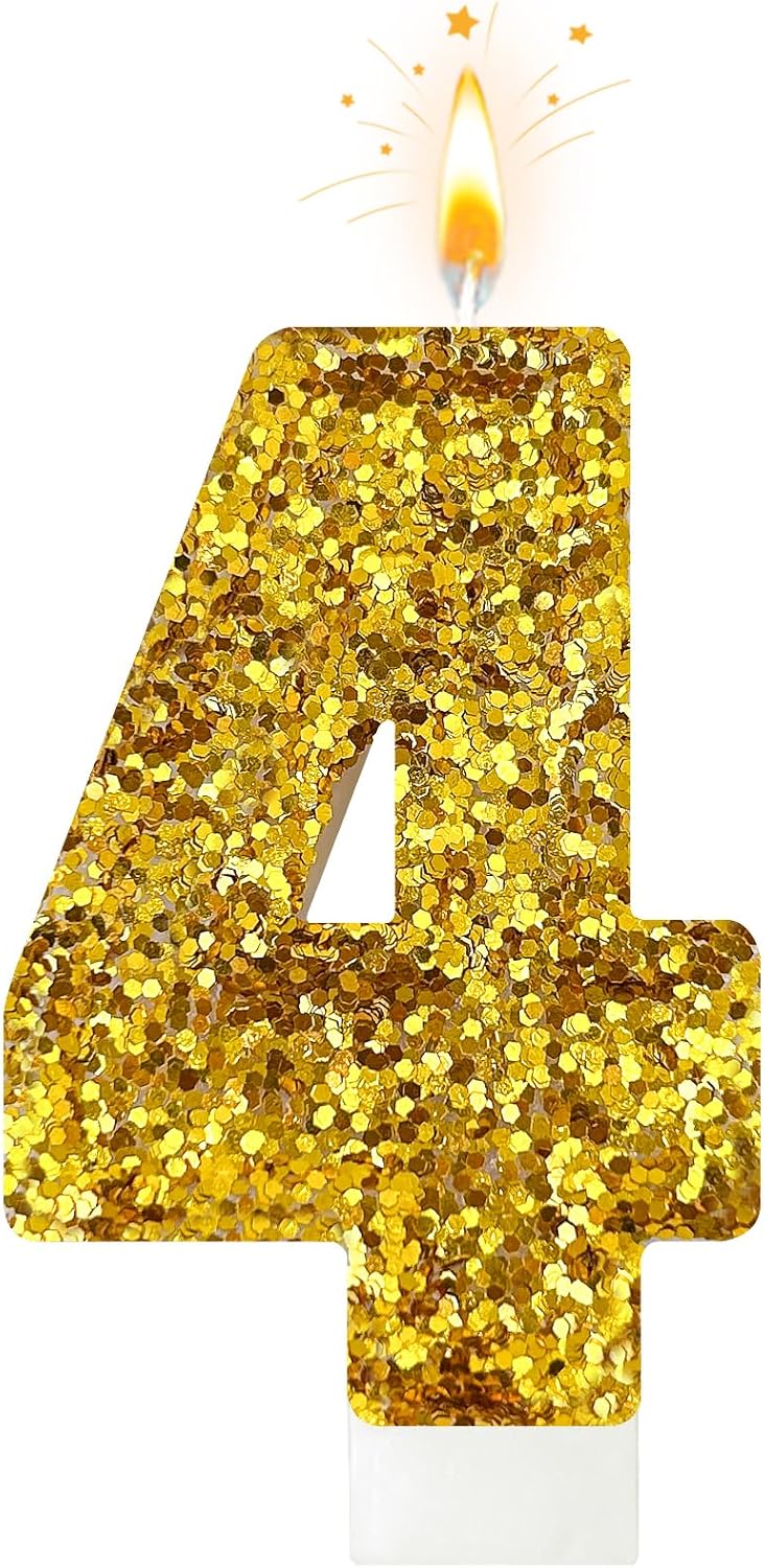 Birthday Number Candles, Glitter Number Candle Cake Decorations with Sequins, Cupcake Decorations for Girls, Women, Party Anniversary Celebrations (Number 6, Purple)