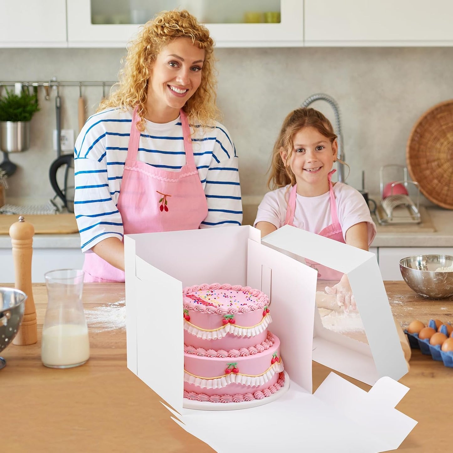 12Pcs 8x8x8 Inches Cake Boxes, Pink Square Bakery Boxes with Window, Disposable Cake Carrier Container for Pastries, Pie, Cookies, Chocolates, Cupcakes, Birthday Party, Wedding