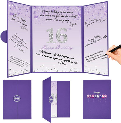 Crenics Sweet 16 Birthday Decorations, Creative Rose Gold 16th Birthday Guest Book Alternative, Large 16th Birthday Signature Book 12" x 18", Great 16 Years Old Birthday Gifts for Girls
