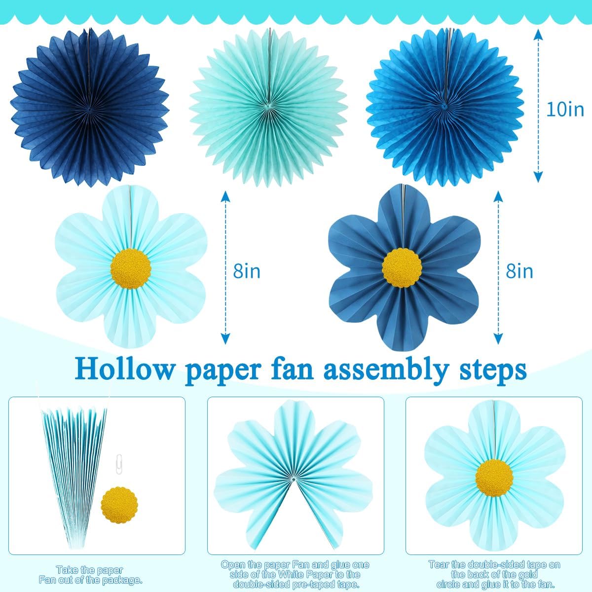 Party Hanging Paper Fans Decoration Set for Wedding Birthday Party Mother's Day Round Events Accessories Set of 8