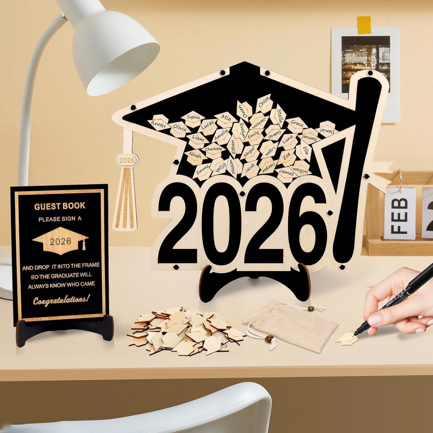 2026 Graduation Guest Book Alternative, Black Happy Graduation Party Decorations, Class of 2026 Congrats Graduates Signature Guestbook Gifts for College High School Students Friends Men Women
