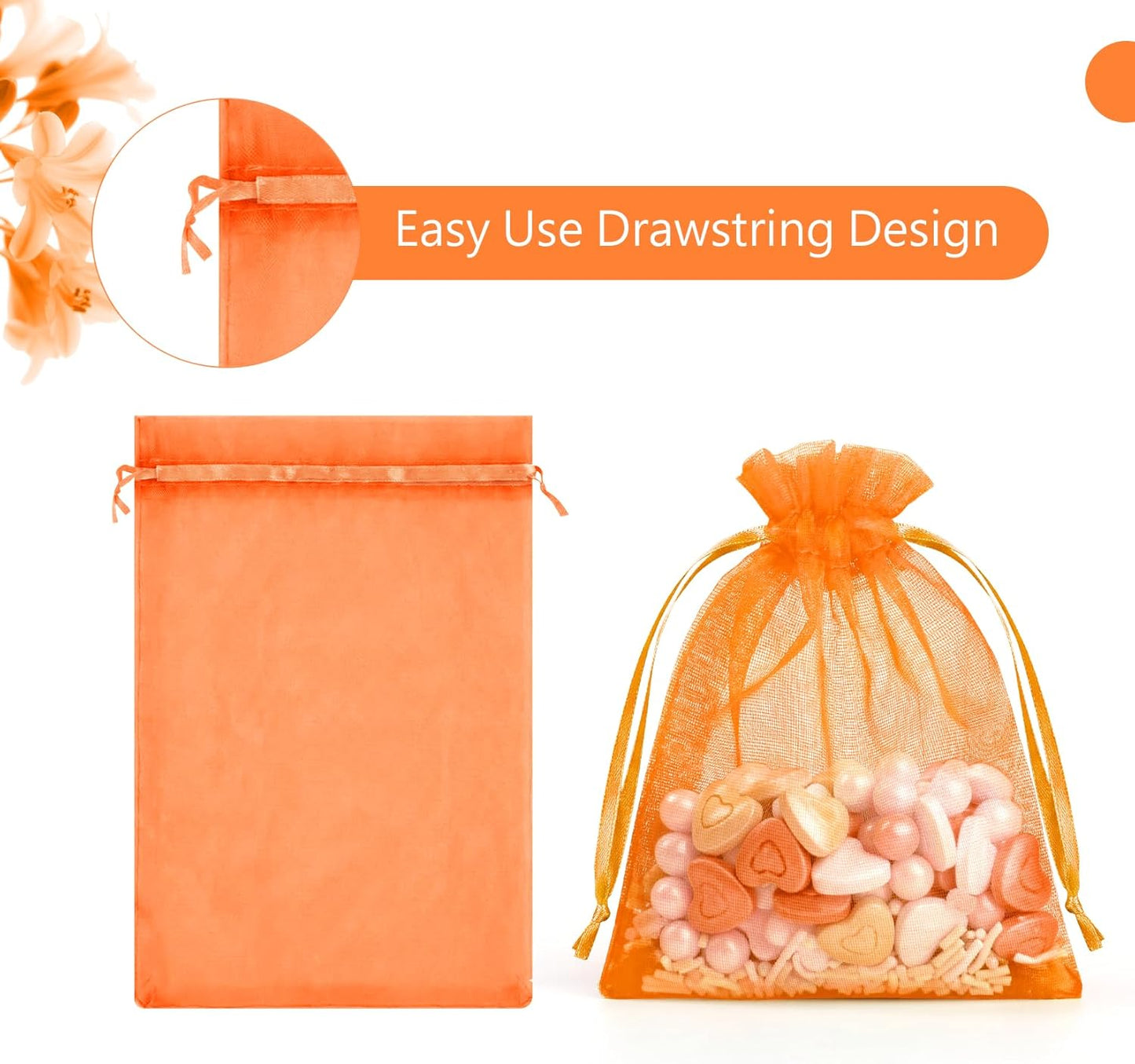 FUNFERY 100 Pcs White Organza Bags 3x4 in, Small Mesh Drawstring Gift Bags for Sachet, Jewelry, Wedding Favor, Candy Goodie Treat Bag,Easter Day