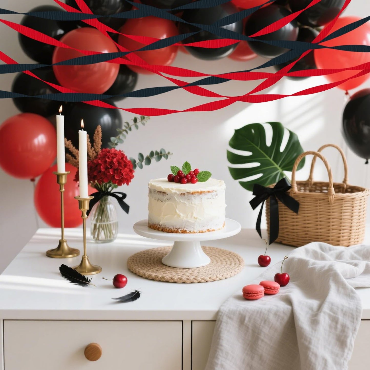 4 Crepe Paper Streamers Rolls, 328ft Pack of Red and White Crepe Paper for Birthday Baby Shower Wedding Christmas Valentines Day Party Decorations (1.8 inch x 82 ft/Roll)