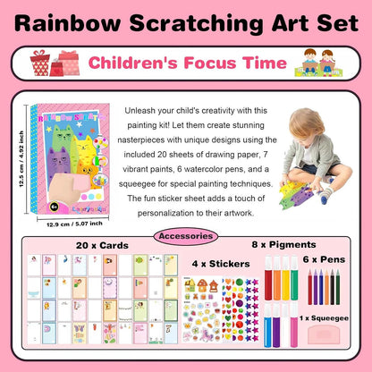 LEERYOUQU Squeegee Art Craft Kit, Creative Painting Kit for Kids, Rainbow Scratch Paper Art Set Notebooks, Magic Dot Scratch Painting Party DIY Gifts for Girls and Boys