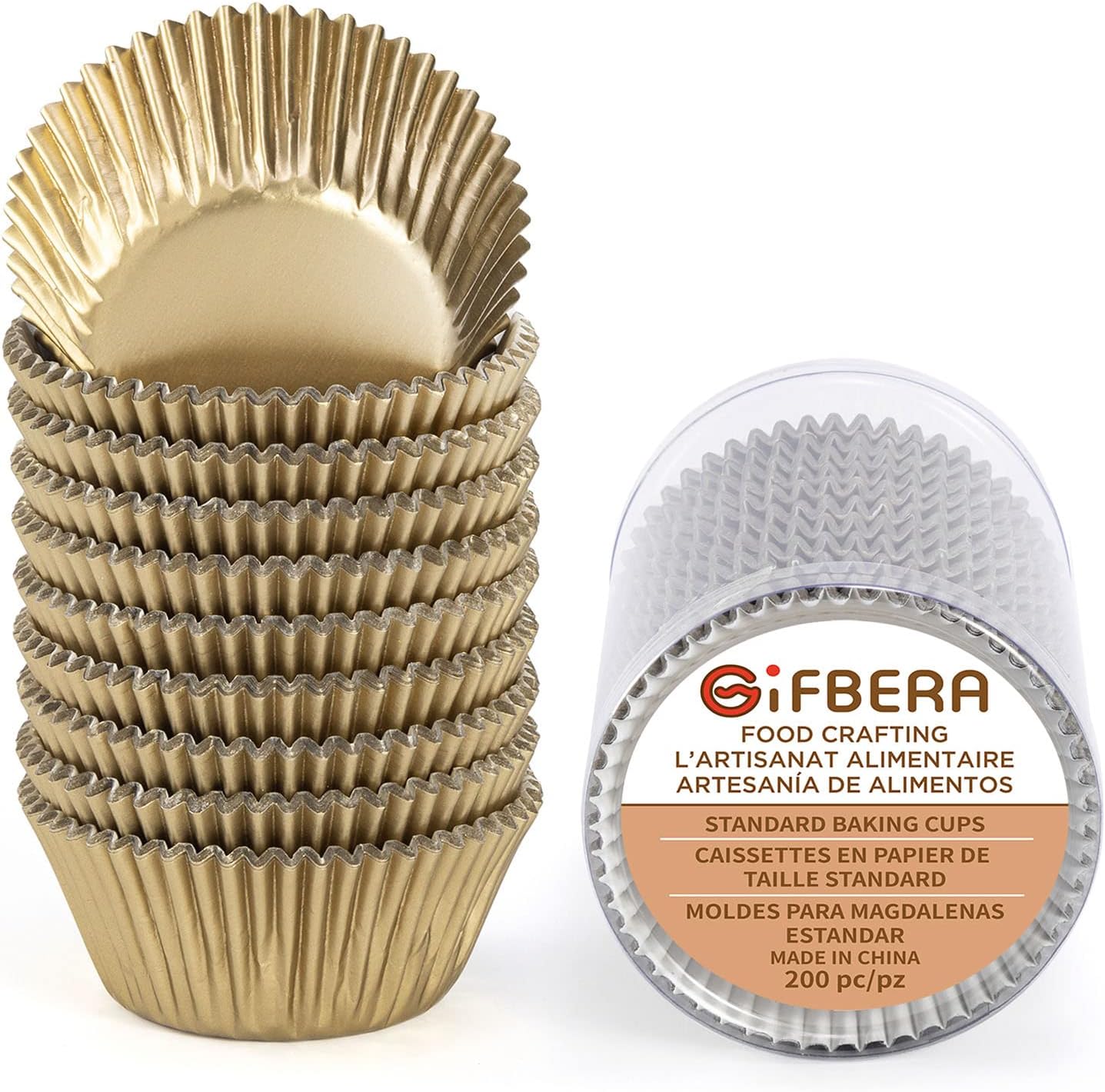 Gifbera White Metallic Foil Cupcake Liners Standard Size Baking Cups, 200-Count