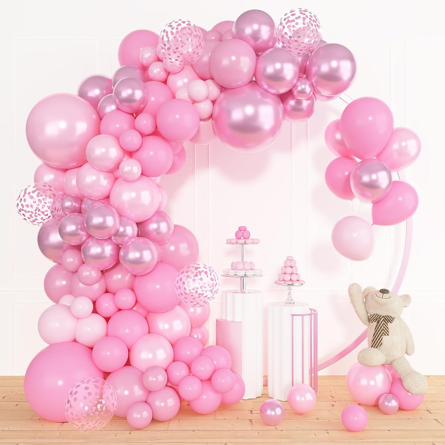 Amandir 153pcs Pink Purple Balloon Garland Arch Kit, Different Sizes 18 12 10 5 inch Pink Purple Red Latex Metallic Confetti Purple Balloons for Girl Women Birthday Bridal Baby Shower Party Decoration