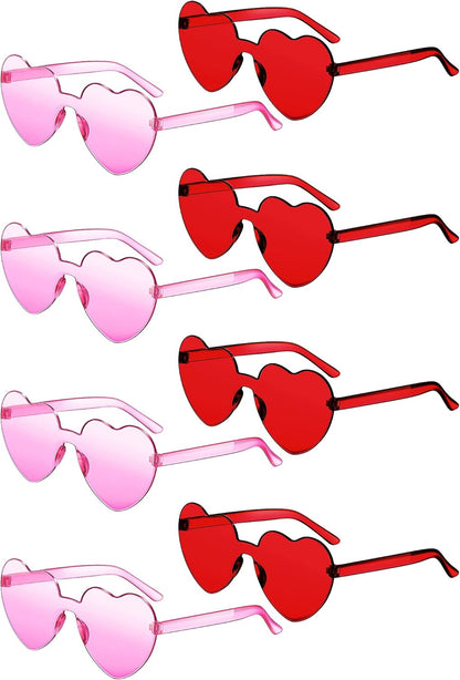 Frienda 8 Pairs Heart Shaped Sunglasses for Women Rimless Heart Glasses Candy Color Sunglasses for Party Favor