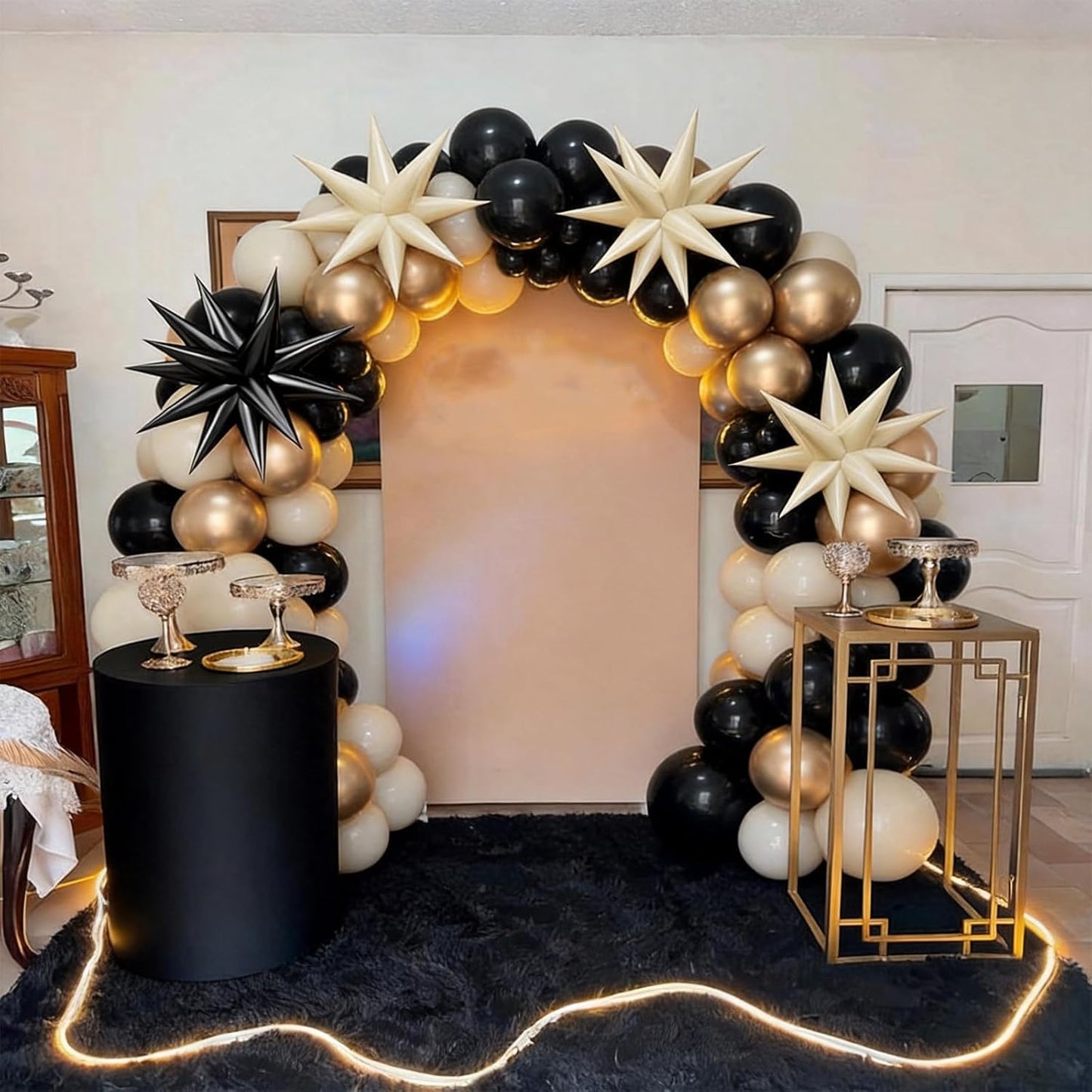 Black White Bow Balloons, 50 Pcs Pearl White Dot Printed Balloons with Black Bow and Cream Heart foil Balloon for Alternative Birthday Party Baby Shower Wedding Bachelorette Party Decorations