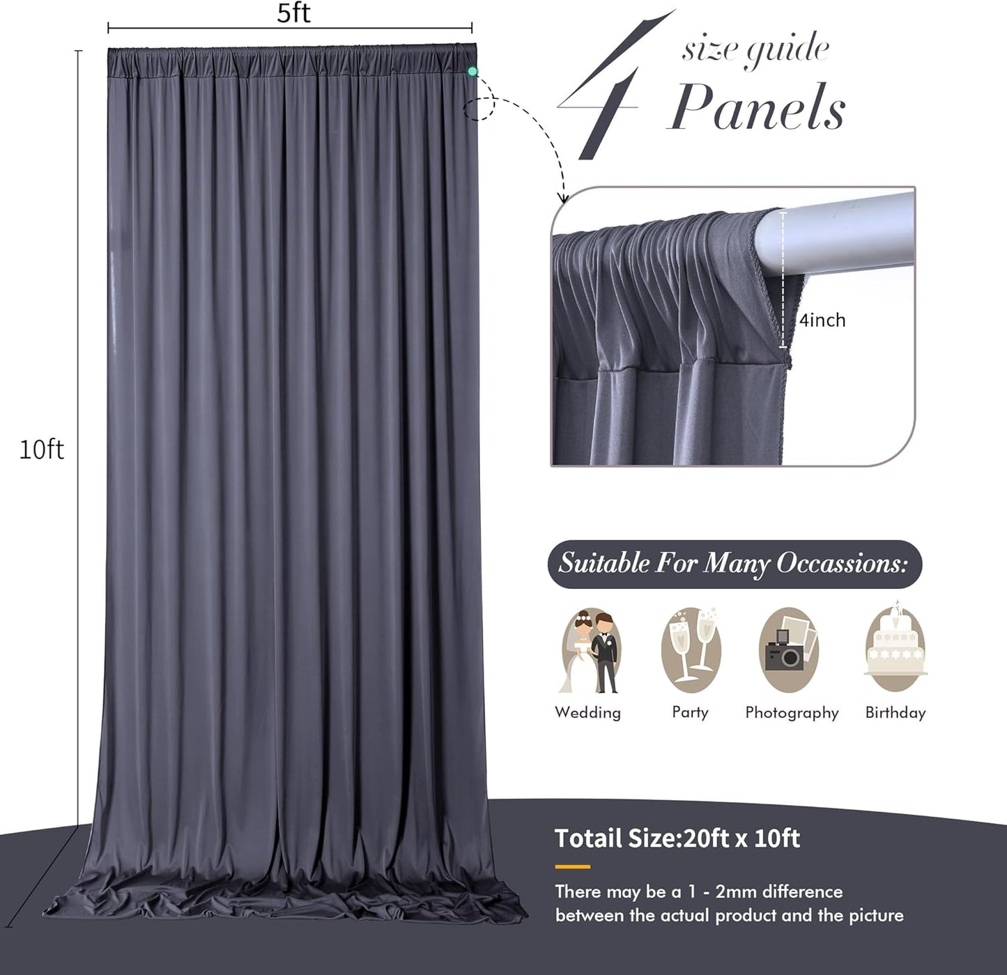 10 ft x 10 ft Wrinkle Free White Backdrop Curtains for Wedding Parties, Polyester Photography Backdrop Drapes for Birthday Parties Stage Backdrop Stand, 2 Panels 5x10FT Background Curtains