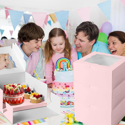 10 Packs Bento Cake and Cupcake Box 3 Holes Fit 2 Cupcakes and 1 Mini Cake Box with Clear Window and Stickers for Cake Cupcake Cookie or Easter and Mother’Day. (1+2/10pcs)