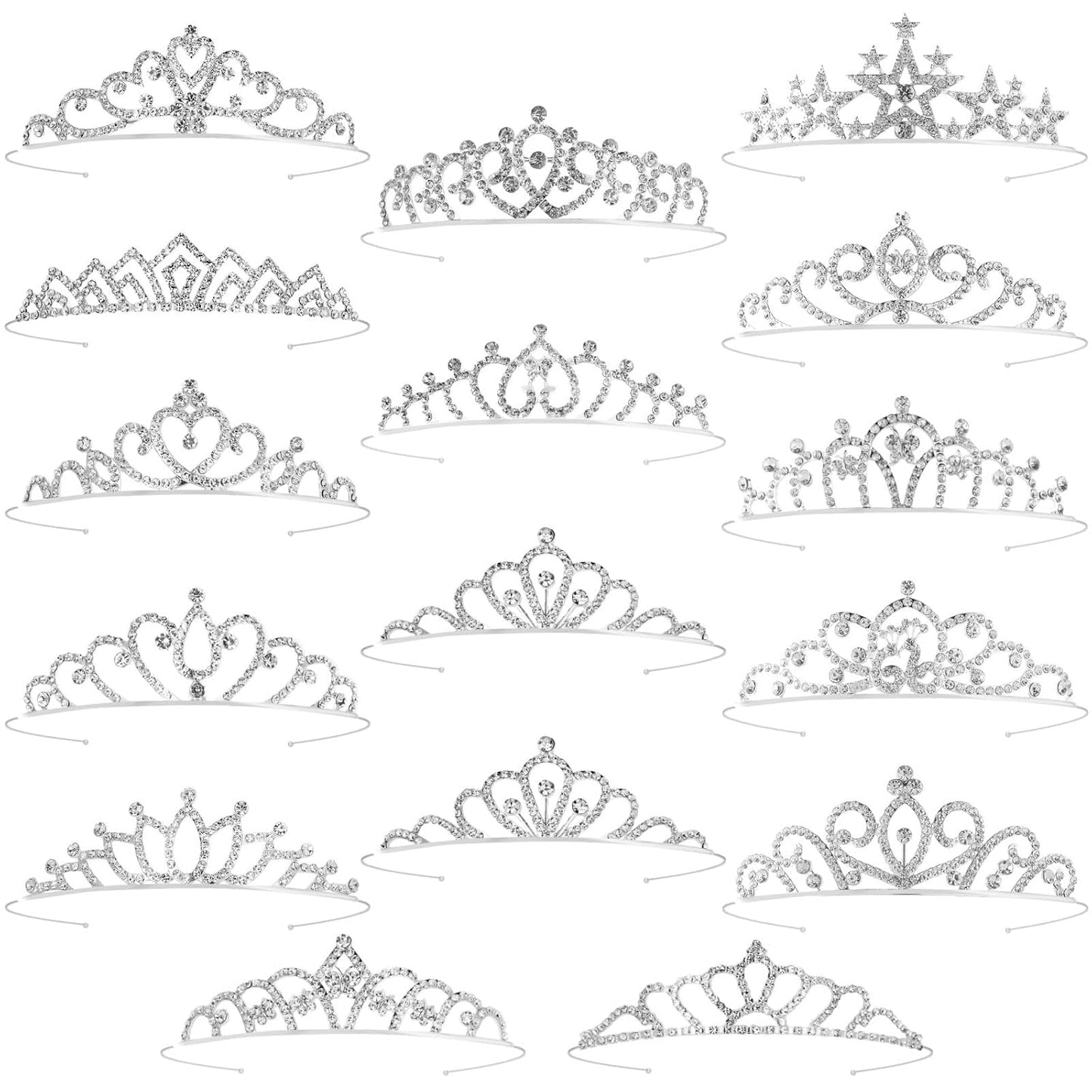 16 Pcs Tiaras Crowns Headbands for Women Girls Silver Princess Tiara Bulk Crown Tiaras Rapunzel Crown for Wedding Birthday Crystal Tiara for Prom, Bride, Pageant, Halloween