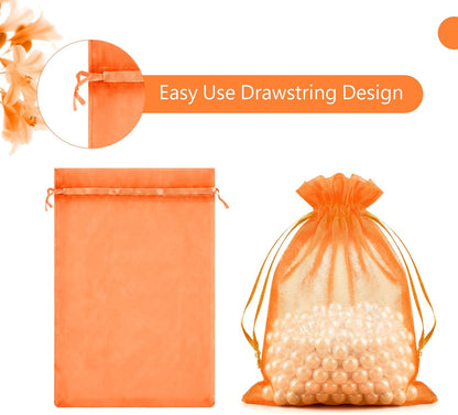 FUNFERY 100 Pcs White Organza Bags 3x4 in, Small Mesh Drawstring Gift Bags for Sachet, Jewelry, Wedding Favor, Candy Goodie Treat Bag,Easter Day