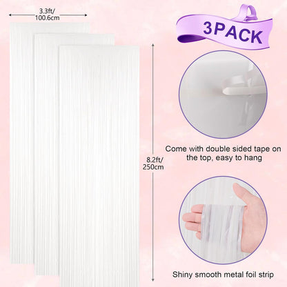 Voircoloria 3 Pack 3.3x8.2 Feet Gold Foil Fringe Backdrop Curtains, Tinsel Streamers, Fringe Backdrop for 2025 New Years Eve, Graduation, Birthday, Baby Shower, Gender Reveal, Disco Party - Colors A