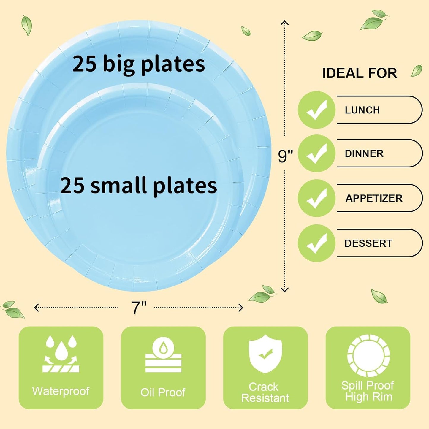 LANLISA 50 Pcs Pink Paper Plates Disposable, 25-9" & 25-7" Disposable Birthday Cake Dessert Plates For Valentines Day, Baby Shower, Easter Party, Mothers Day Party Supplies