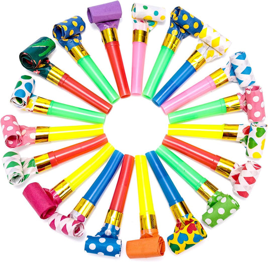 LovesTown 40 Pcs Party Blowers Bulk, Colorful Noisemakers for Kids - Assorted Patterned Birthday Blowouts, Fun Party Whistles & Horns for New Year's Eve, Celebration Favors